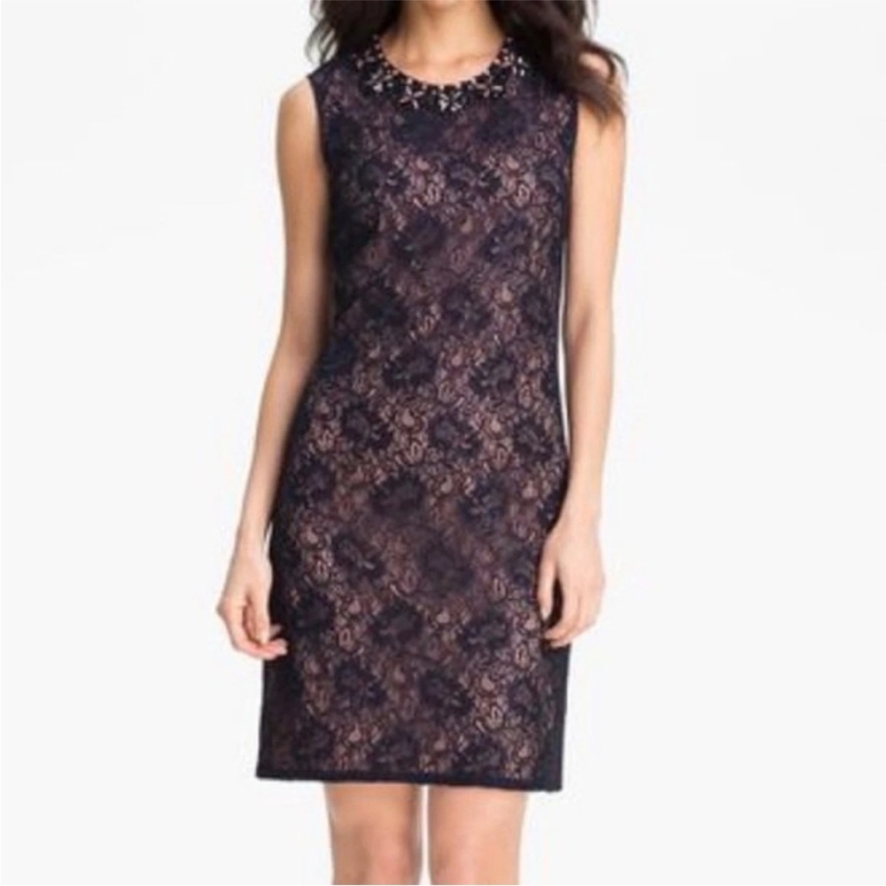 Adrianna Papell Black and Pink Lace Mini Dress